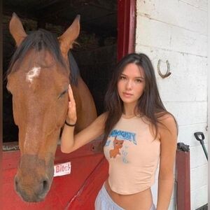 Omighty Y2K Tan Pony Crop Top with Blue and Orange Graphic EUC Medium 17-19 PTP